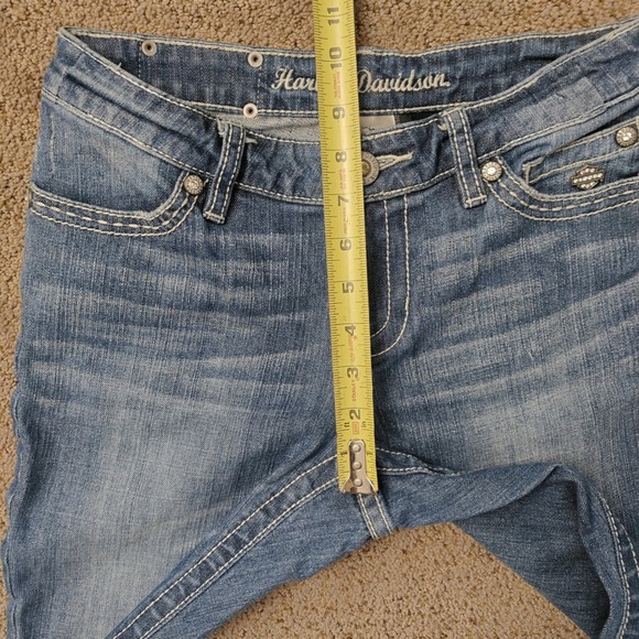 Harley Davidson Womens 6P Blue Embellished Bootcut Jeans Thick Stitch Bling - Picture 12 of 13